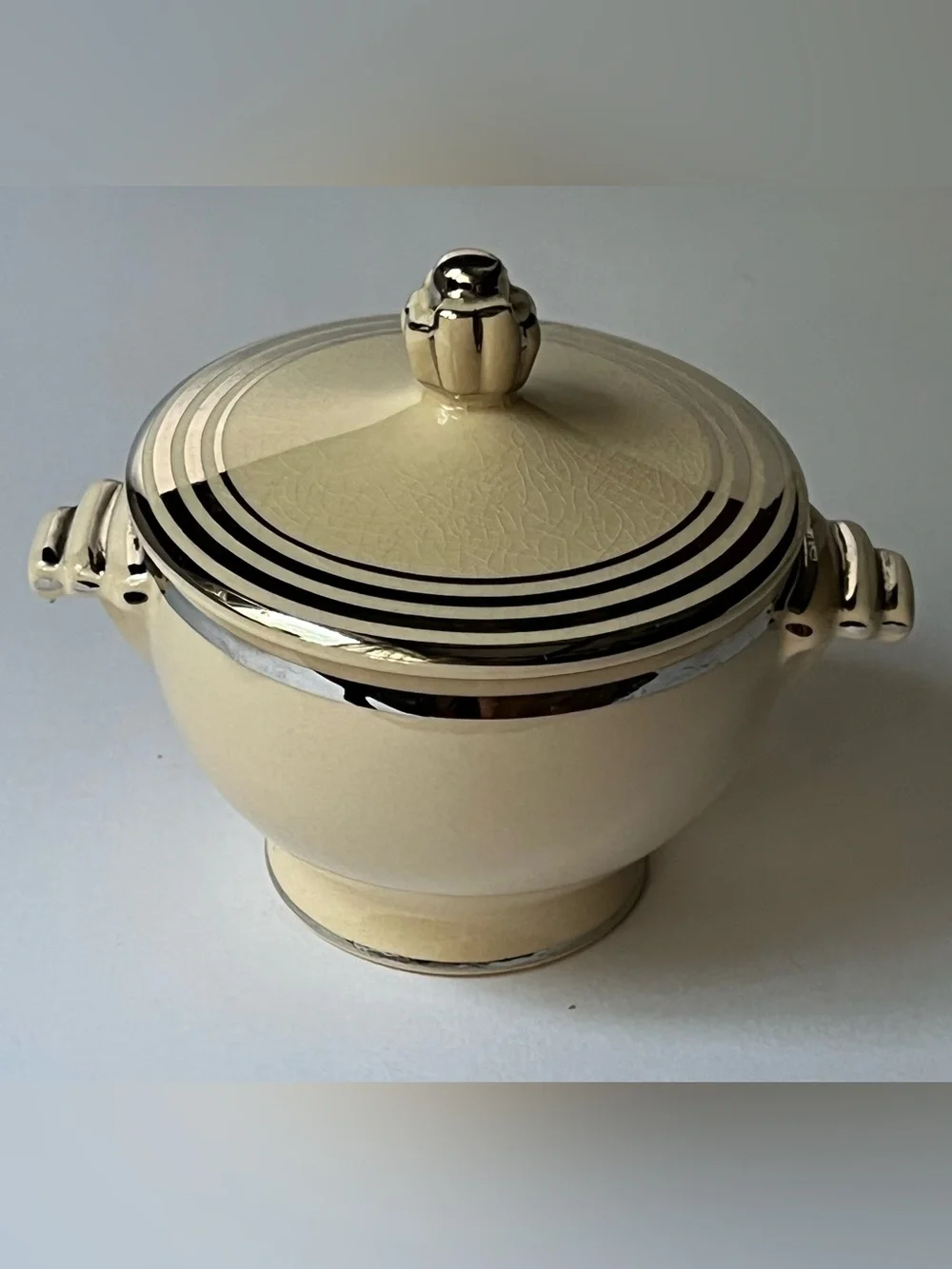 Vintage Leigh Potters, USA, Art Deco Covered Sugar Bowl